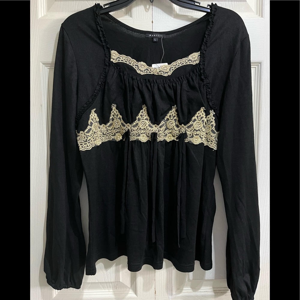 Panilli Black/Gold Long Sleeve blouse in Size Large